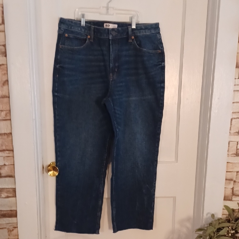 SO Blue High Rise Slim- Stright Crop Jeans Size 17